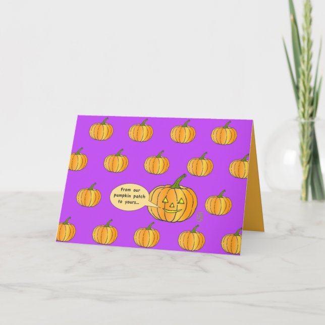 Cartão Whimsical Pumpkin Patch no Fuschia Halloween (Frente)