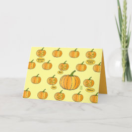 Cartão Whimsical Pumpkin Patch on Pale Yellow Halloween