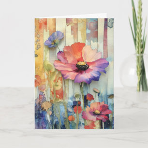 Cartão Whimsical Quirky Poppy Type Flowers Hello Dobrado