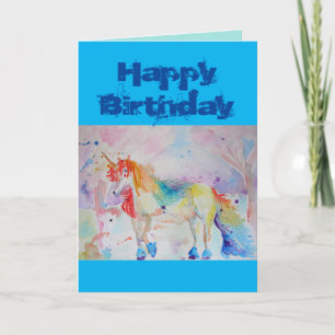 Cartão Whimsical Rainbow Unicorn Watercolor
