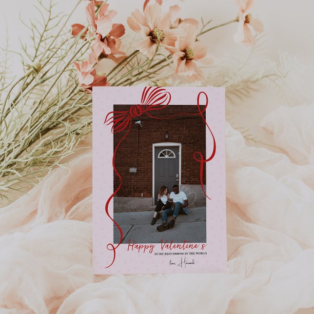 Cartão Whimsical Red Bow Valentine’s Photo Card (Criador carregado)