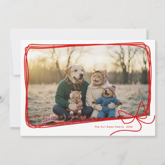 Cartão Whimsical Red Ribbon Frame Holiday Photo