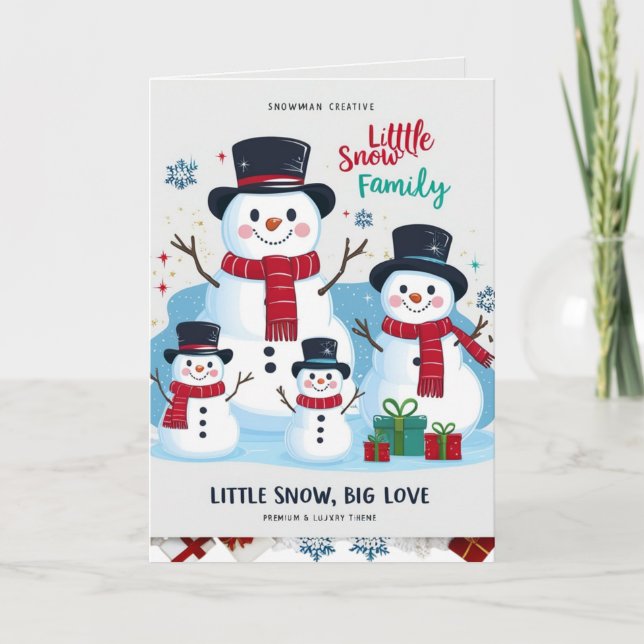 Cartão Whimsical Snowman Family of 4 Folded Christmas (Frente)