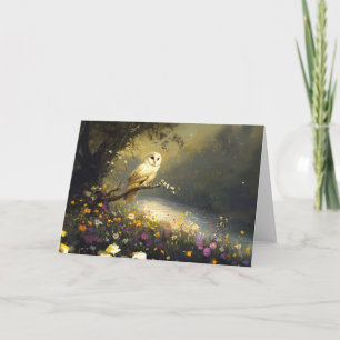 Cartão Whimsical Snowy White Owl - Arte selvagem