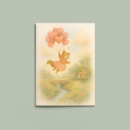 Cartão Whimsical Squirrel with Heart Balloons Valentine 
