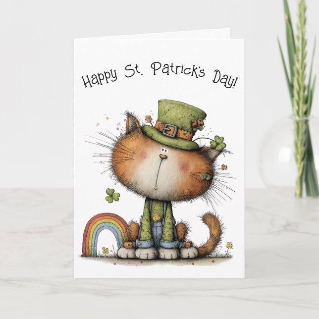 Cartão Whimsical St. Patrick’s Day Cat Cheer (Frente)
