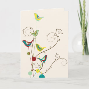 Cartão Whimsical Summer Birds Swirls Modern Nature Vines