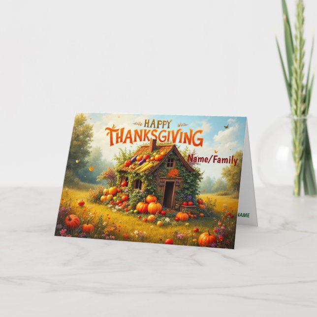 Cartão Whimsical Thanksgiving Harvest (Frente)