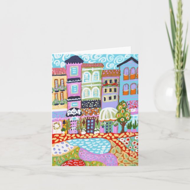 Cartão Whimsical Town Notecards by Karen Fields (Frente)