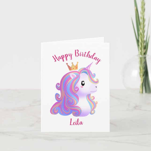 Cartão Whimsical Unicorn Birthday (Frente)