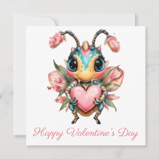 Cartão Whimsical Valentine`s Day Bug Heart (Frente)