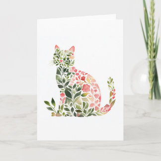 Cartão Whimssal Floral Cat Aquarela Saudação