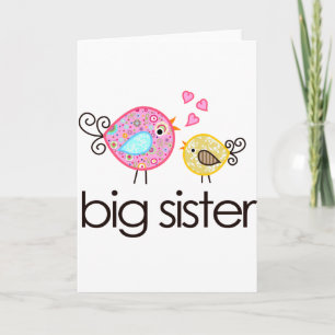 Cartão Whimsy Birds Big Sister T-shirt Announcement