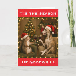 Cartão Whippet and Squirrel Christmas greetings card