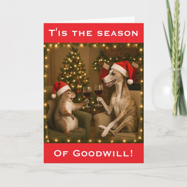 Cartão Whippet and Squirrel Christmas greetings card (Frente)