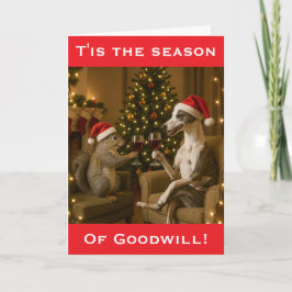Cartão Whippet and Squirrel Christmas greetings card