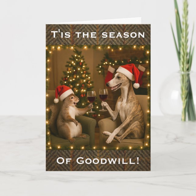 Cartão Whippet and Squirrel Christmas greetings card (Frente)