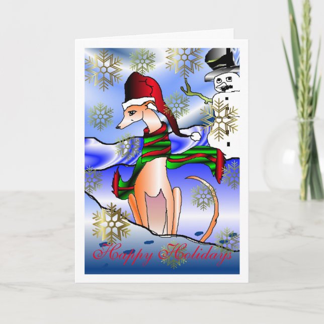 Cartão "Whippet Snow Day" Holiday Greeting Card (Frente)