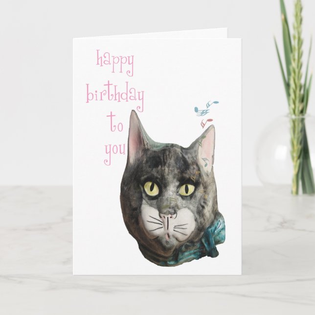 Cartão Whisting Cat Happy Birthday Card (Frente)
