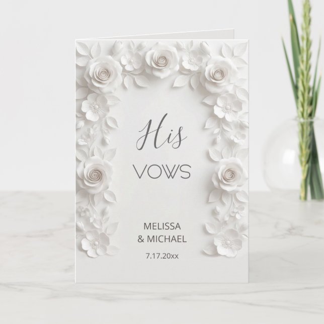 Cartão White 3D Roses Wedding Vow Card (Frente)