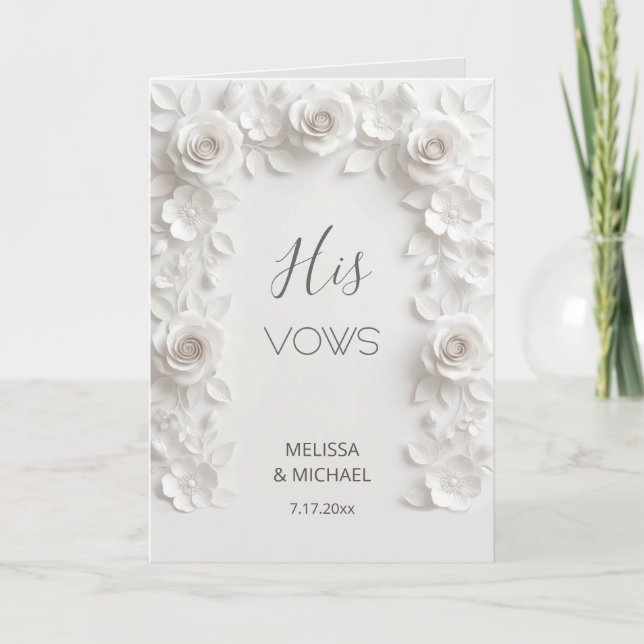 Cartão White 3D Roses Wedding Vow Card (Frente)