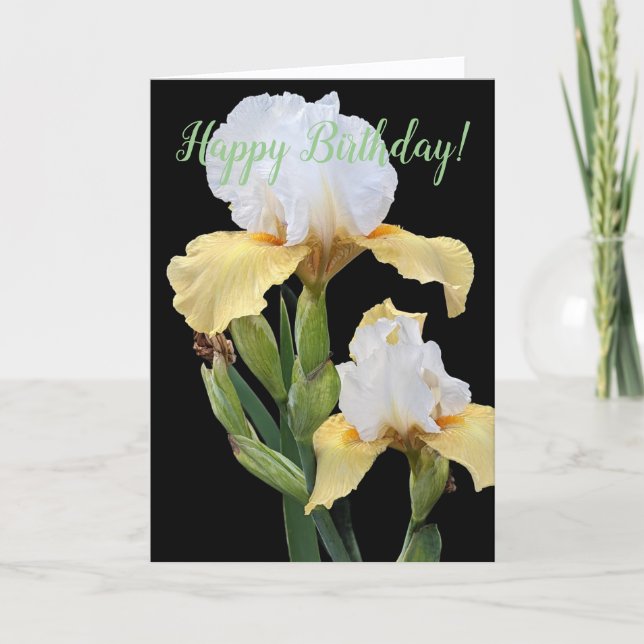 Cartão White and Yellow Irises Floral Birthday (Frente)