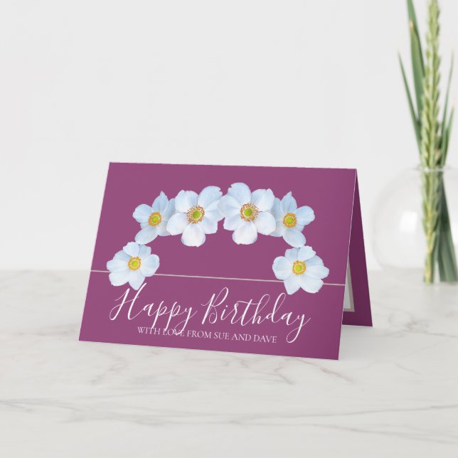 Cartão White Anemone Botanical Elegant Happy Birthday (Frente)