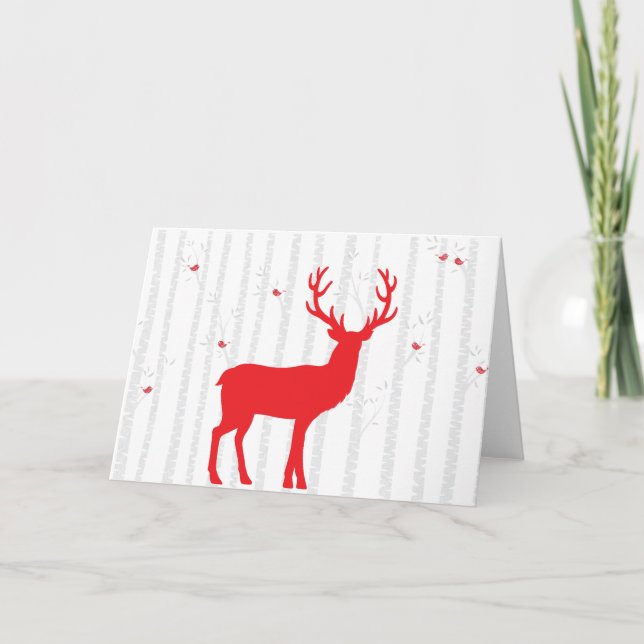 Cartão White Birch Tree Forest Greeting Card with Red Dee (Frente)