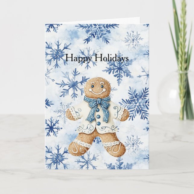 Cartão White Blue Gingerbread Man Cookie Christmas  (Frente)