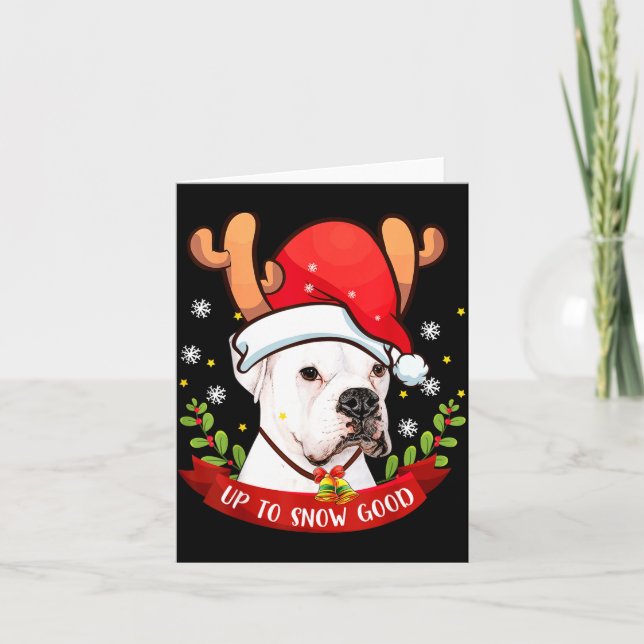 Cartão White Boxer Dog Reindeer Christmas Gift Boys Girls (Frente)