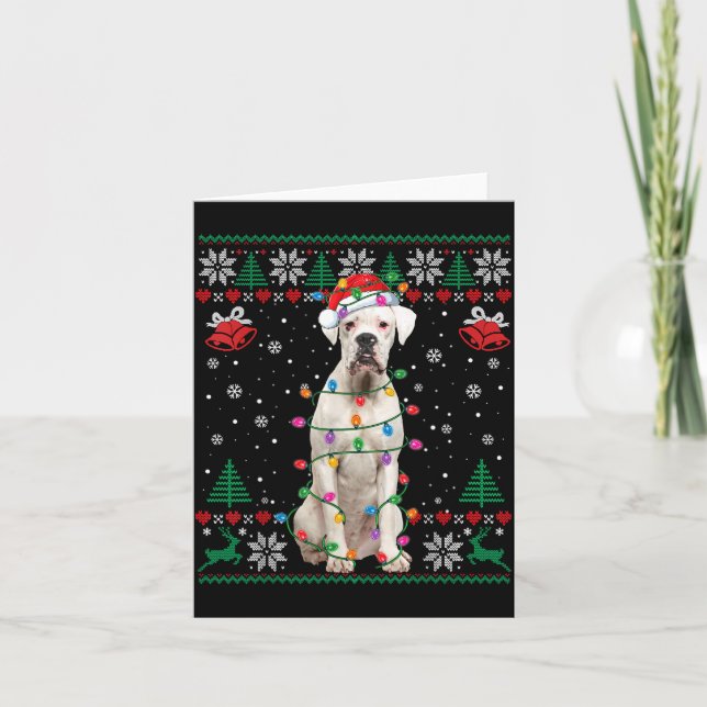 Cartão White Boxer Dog Ugly Christmas Sweater Funny Xmas  (Frente)