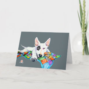 Cartão White Bullterrier sobre Patchwork - Arte