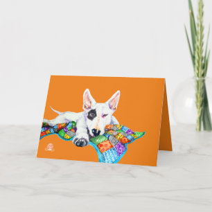Cartão White Bullterrier sobre Patchwork - Arte