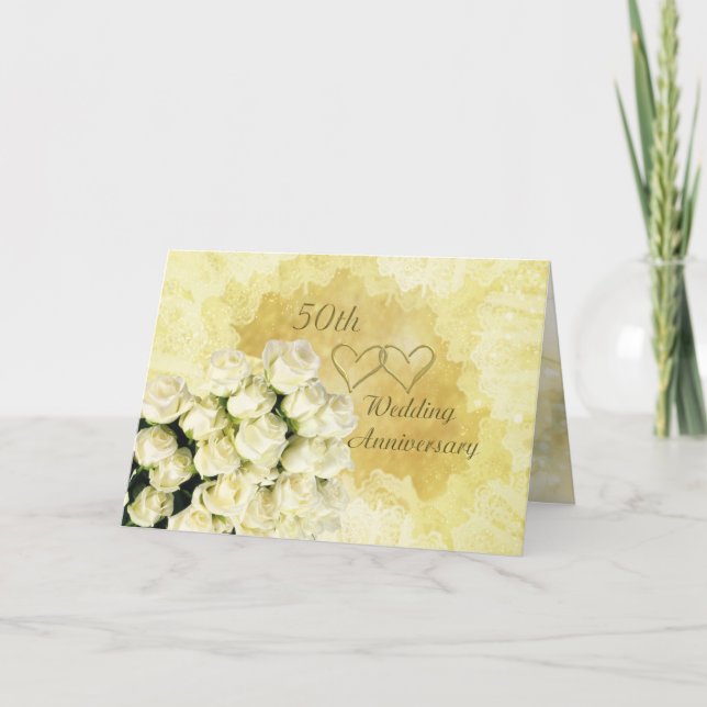 Cartão White - cream roses 50th Wedding Anniversary Card (Frente)