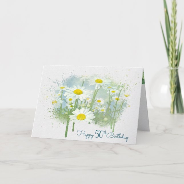Cartão White Daisies 50th Birthday Card (Frente)