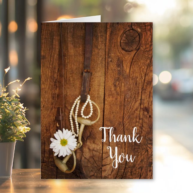 Cartão White Daisse Horse Bit Country Western Obrigado (Criador carregado)