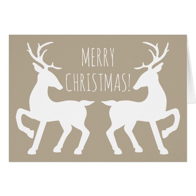 Cartão White Deers On Beige Personalizable Christmas (Frente Horizontal)