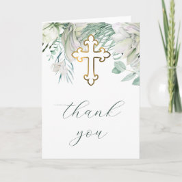 Cartão White Flowers and Greenery Religious Thank You