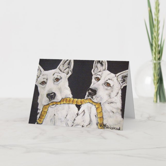 Cartão White German Shepherd Sharing Greeting Card (Frente)