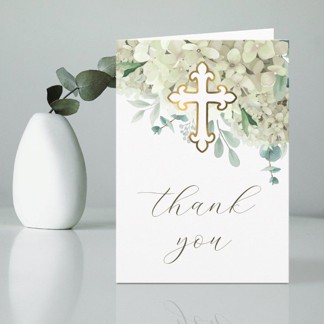 Cartão White Hydrangea Holy Cross Religious Thank You (Criador carregado)