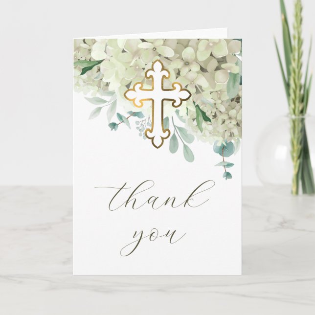 Cartão White Hydrangea Holy Cross Religious Thank You (Frente)