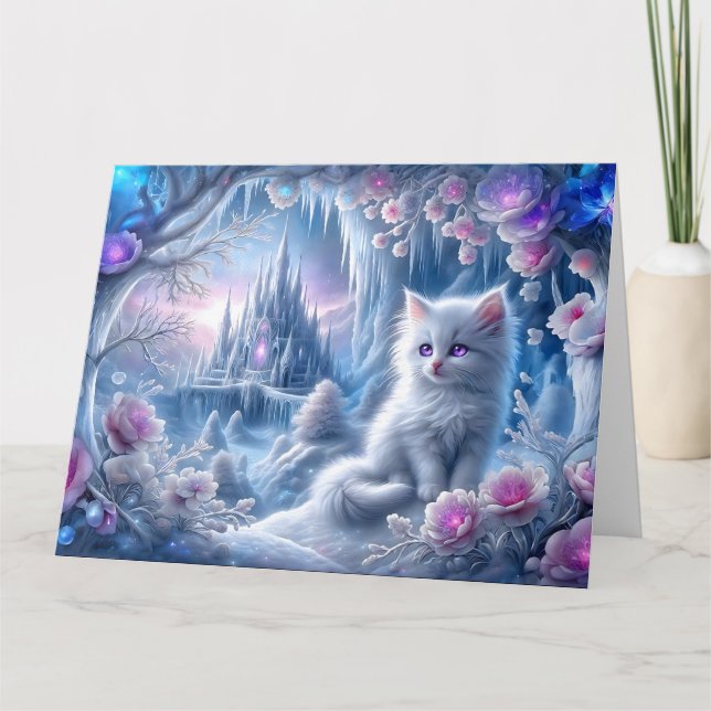 Cartão White Kitten em Fantasy Ice Kingdom (Frente)