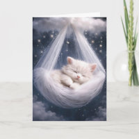 White Kitten Hanging from Tulle Hammock and Cloud