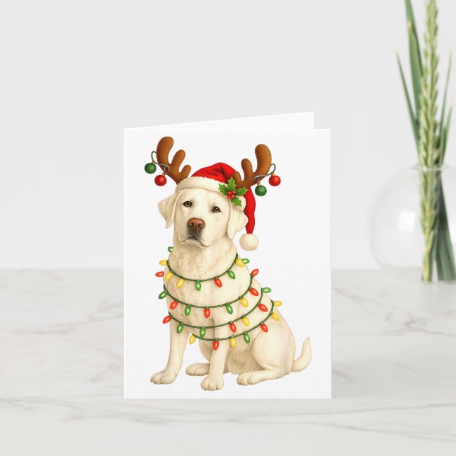 Cartão White Lab Christmas Tree Light Pajama Labrador Dog (Frente)