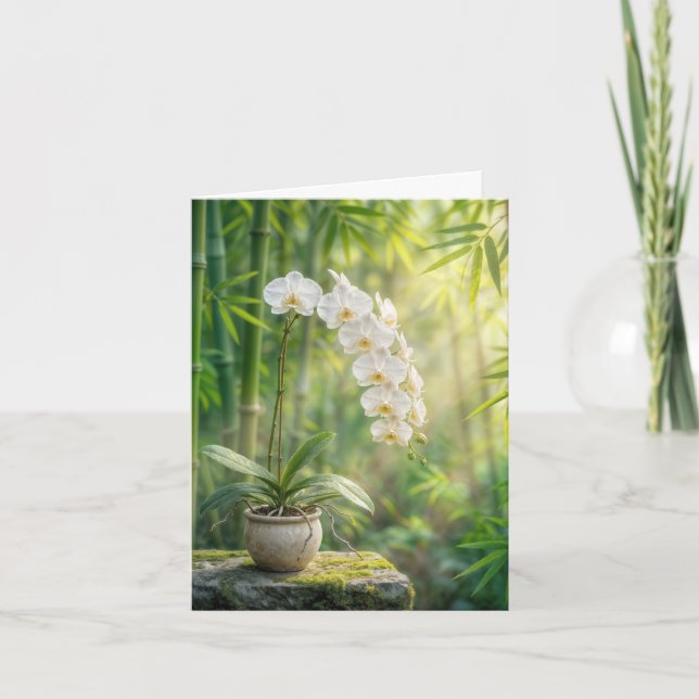Cartão White Orchids and Bamboo Note Card (Frente)