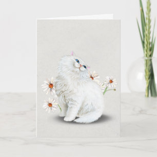 Cartão white Persian cat with daisies Card
