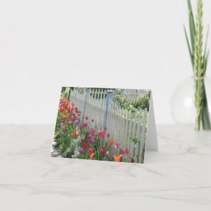 Cartão White Picket Fence With Tulips note card