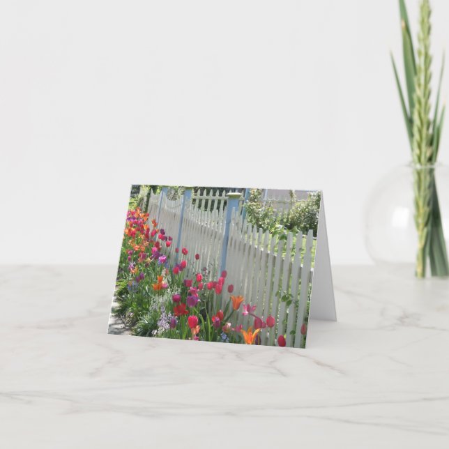 Cartão White Picket Fence With Tulips note card (Frente)