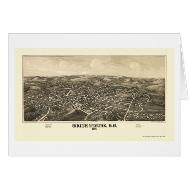 Cartão White Plains, mapa panorâmico de NY - 1887 (Frente Horizontal)