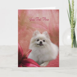 Cartão White Pomeranian Red Lily Dog Art Photo Card